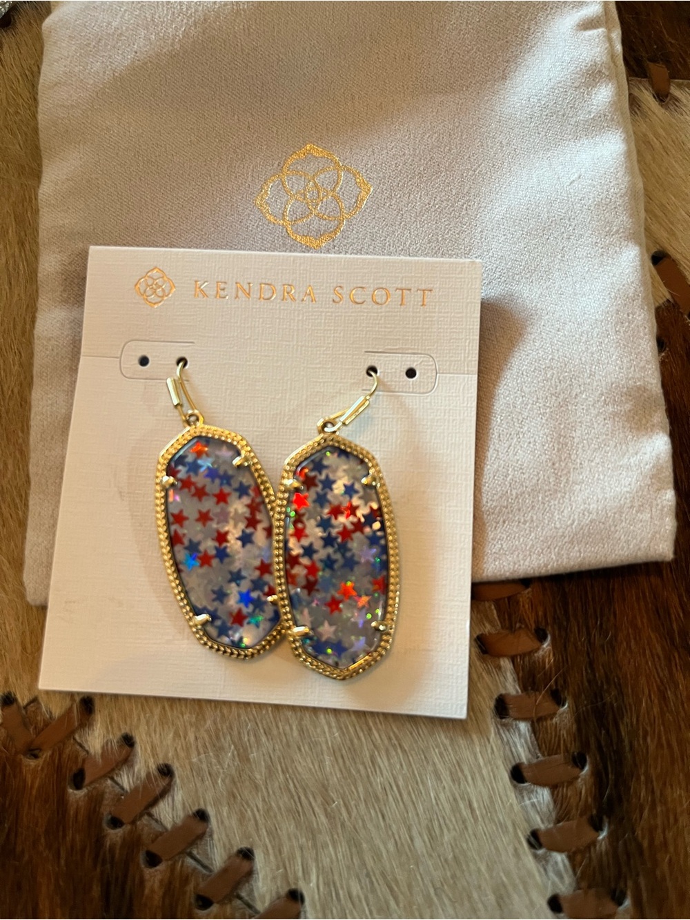 Kendra Scott Elle Gold Tone Star Earrings - Red, White & Blue NWT